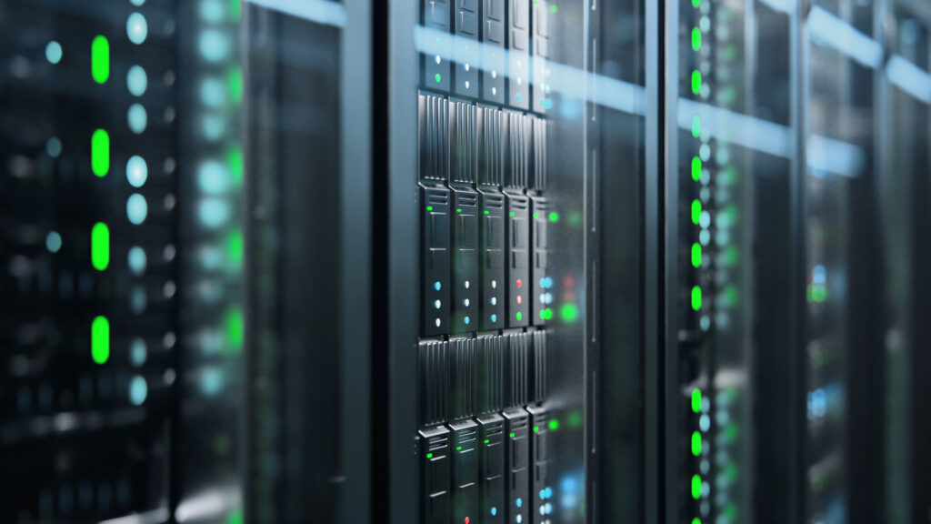 Camera Slowly Moving In Data Center Showing Server Equipment Wit